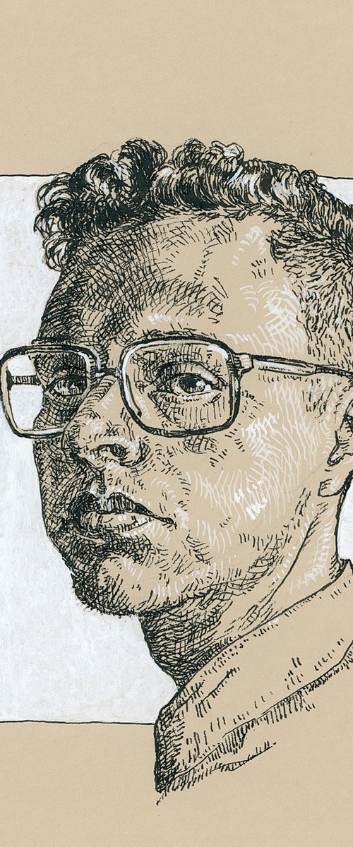 Man with glasses, geek portrait, nerd portrait, portrait on paper by Katarzyna Gagol