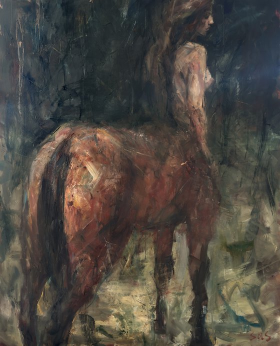 A female centaur in the forest