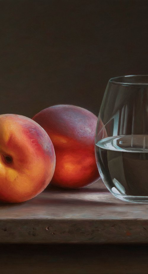 Peaches with a glass by Albert Kechyan