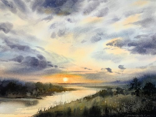 Sunset over the river #2 by Eugenia Gorbacheva