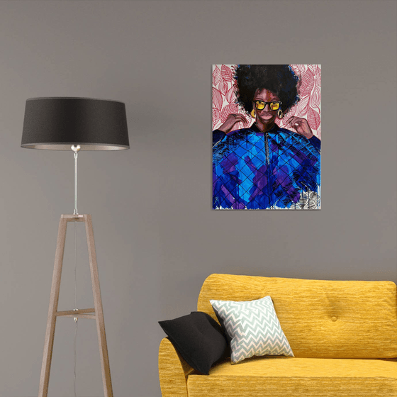 HALO GERGEOUS - large oil painting, pink, black lives matters, pop art, home decor, deep blue