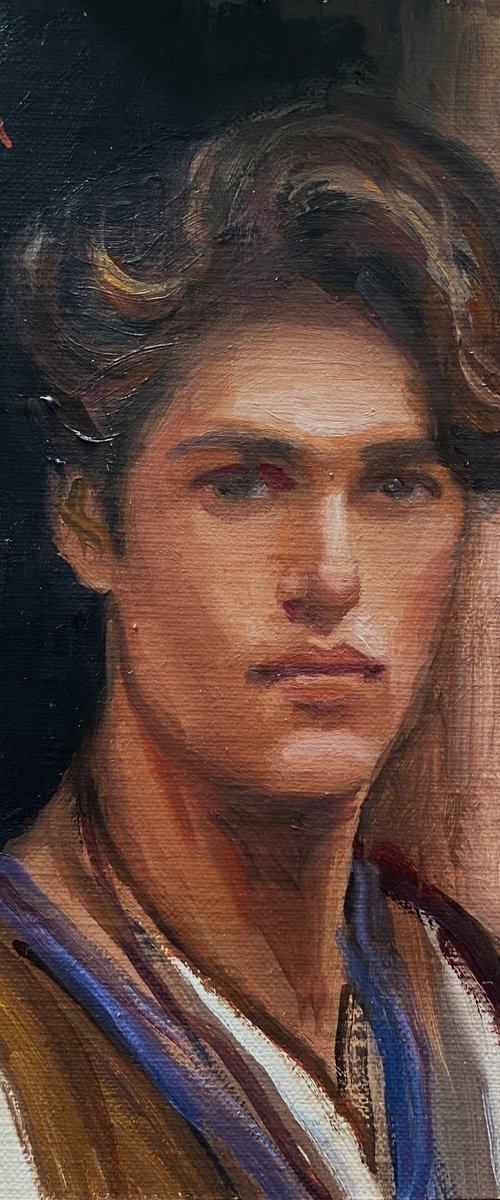 Impressionist style Male portrait oil painting, with wooden frame. by Jackie Smith