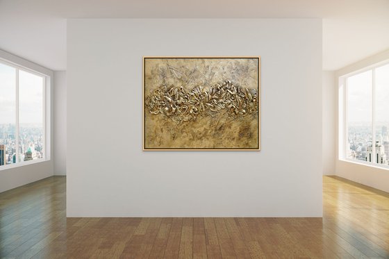 WILD TREASURE.  Gold Bronze Brown Abstract Painting 3D Art