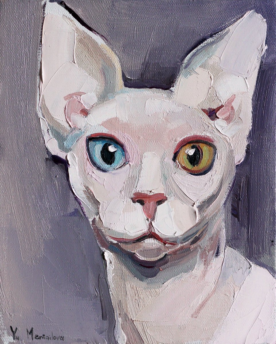 Sphynx cat - Animals art - Original pet painting by Yuliia Meniailova