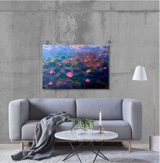 Pink water lilies in the twilight (2021)