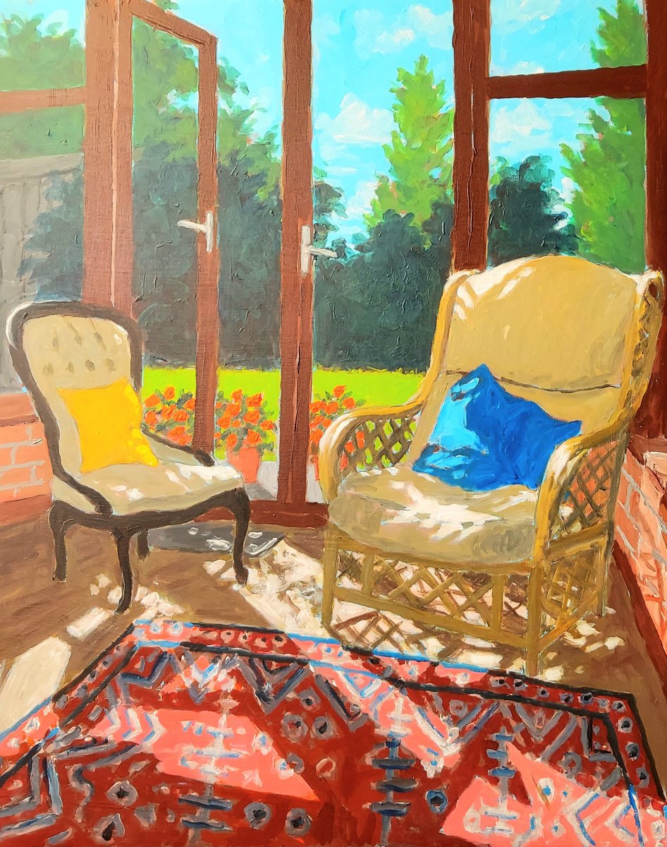 Botanical Acrylic Painting By Colin Ross Jack, 24 X 30, Sunshine In Conservatory, Original Artwork