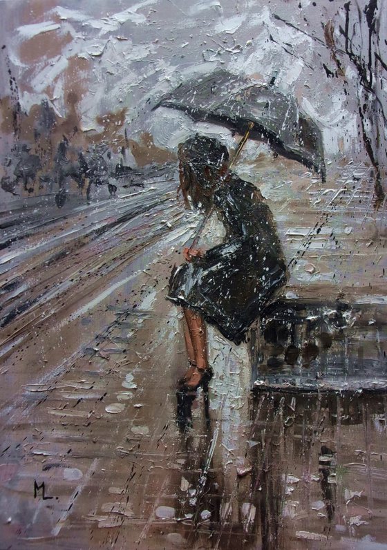 " WHERE ARE YOU GOING I " original painting CITY palette knife GIFT