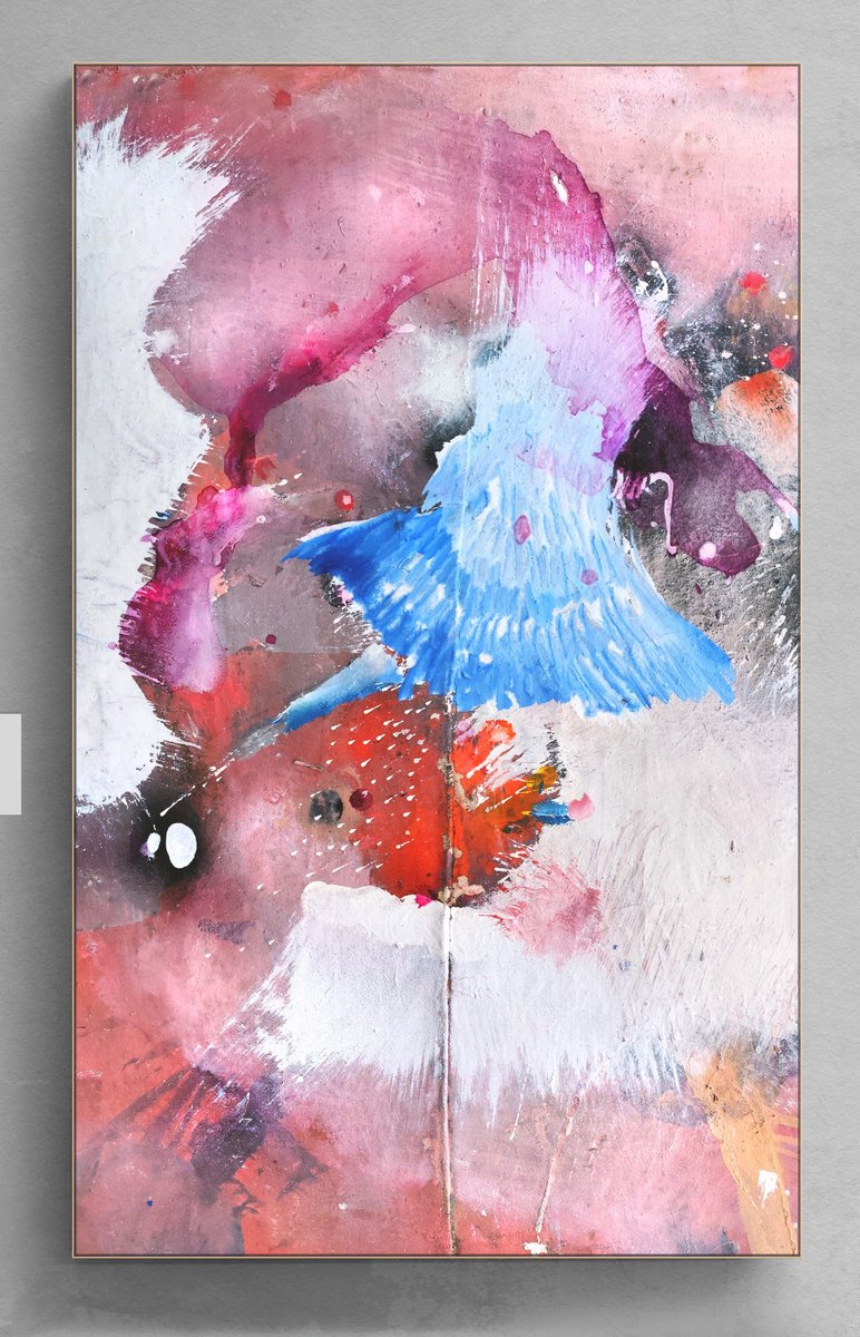 Organic Abstract Acrylic Painting By Adriano Ribeiro, 16 X 28, Hot Day In Mars, Original Artwork