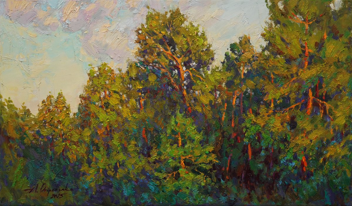 Impressionistic Landscape Oil Painting By Alisa Onipchenko-Cherniakovska, 24 X 14, Evening Moment, Original Artwork