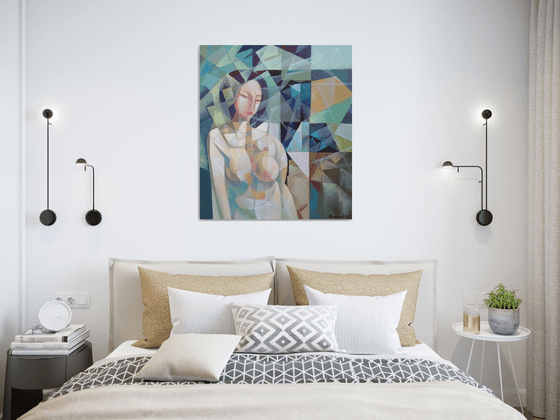 Morning (70x80cm, cubism, oil painting, ready to hang)