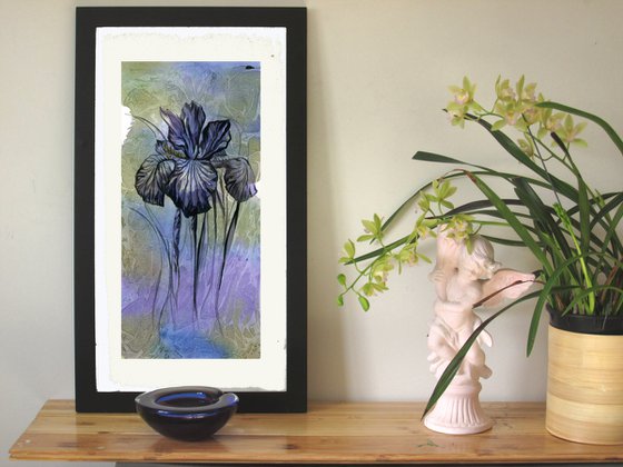 iris with blues watercolor floral