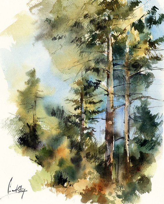 Carmel forest watercolor painting
