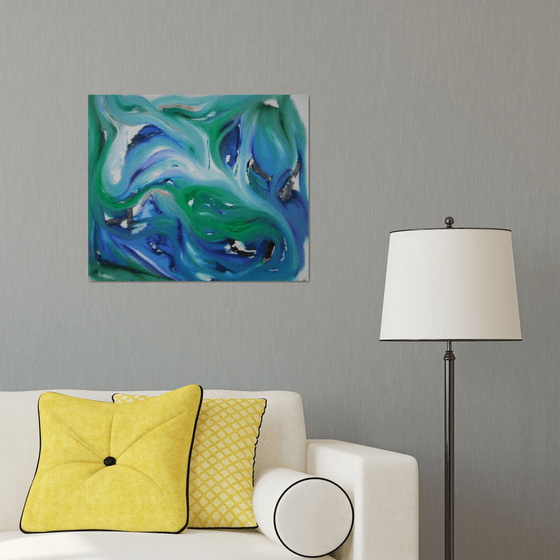 The forest of the elves - 65x55 cm, Original abstract painting, oil on canvas,