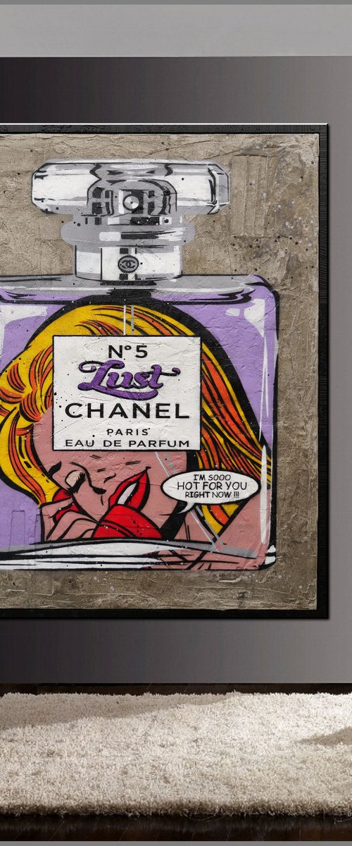 The Fragrance of Lust 120cm x 150cm Chanel Industrial Concrete Urban Pop Art Painting With Custom Etched Frame by Franko