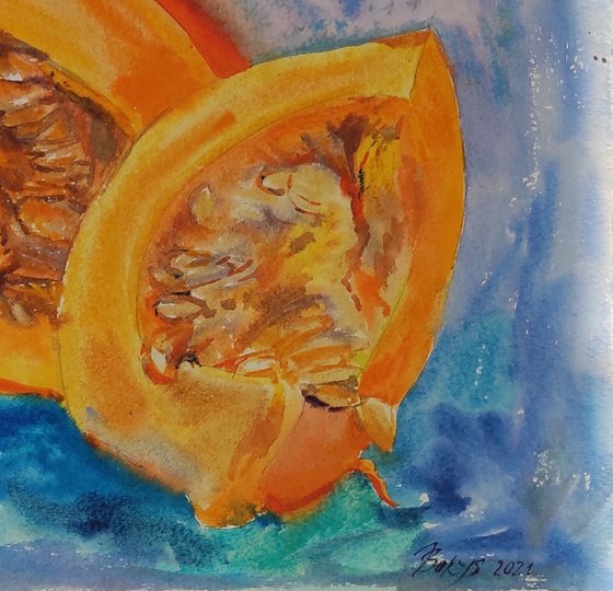 Orange vegitable (pumpkins) - painting, original art