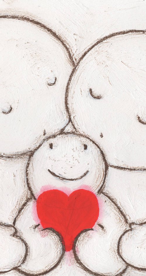 Hugs artwork 41 Child holding heart by Steve John