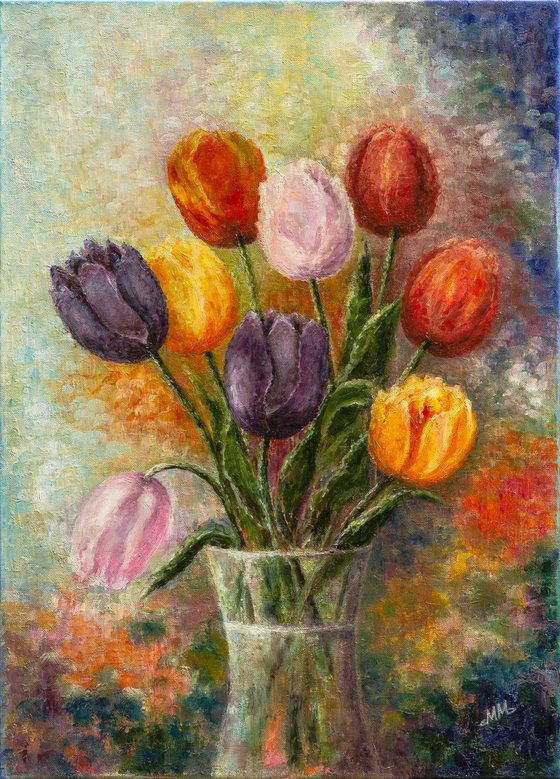 Rainbow in a Vase energetic Tulips painting