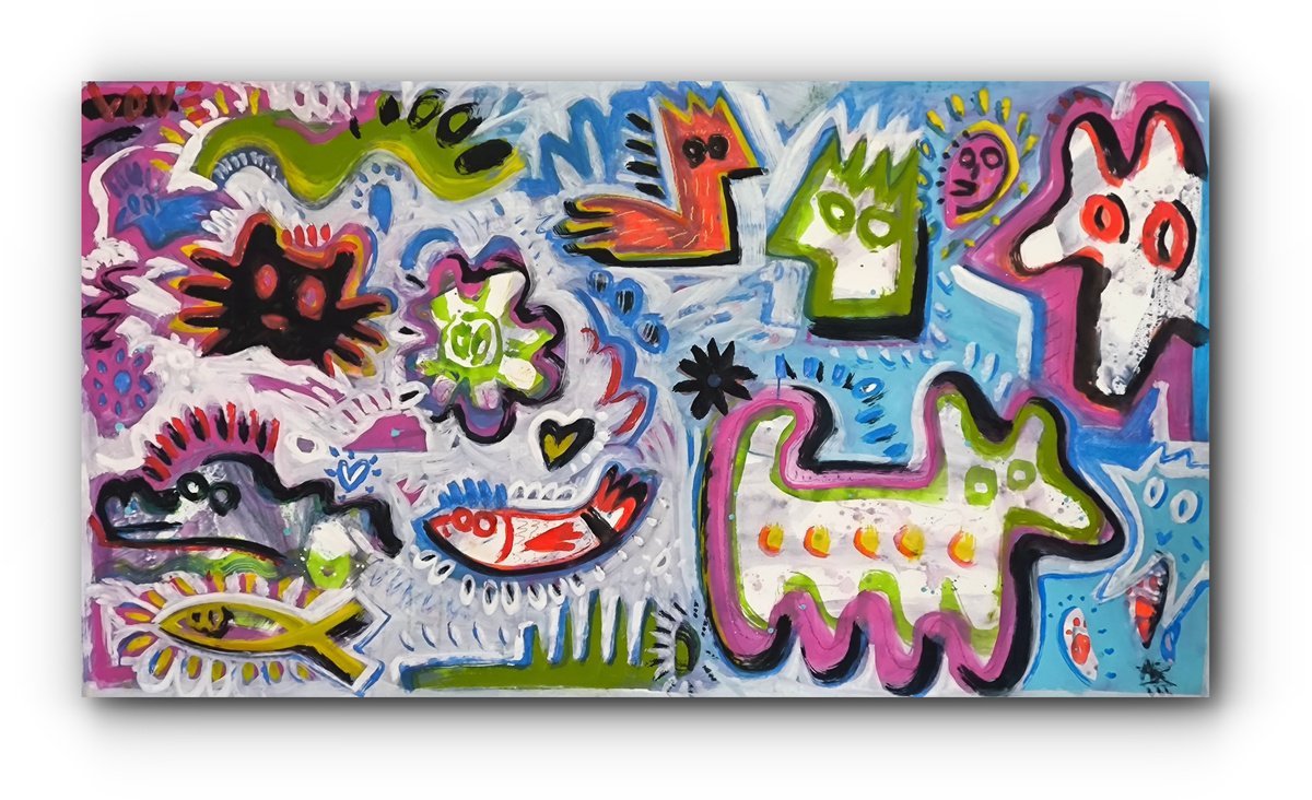 Expressive Animal Acrylic Painting By Angel Rivas, 82 X 46, Waterproof Animals, Original Artwork