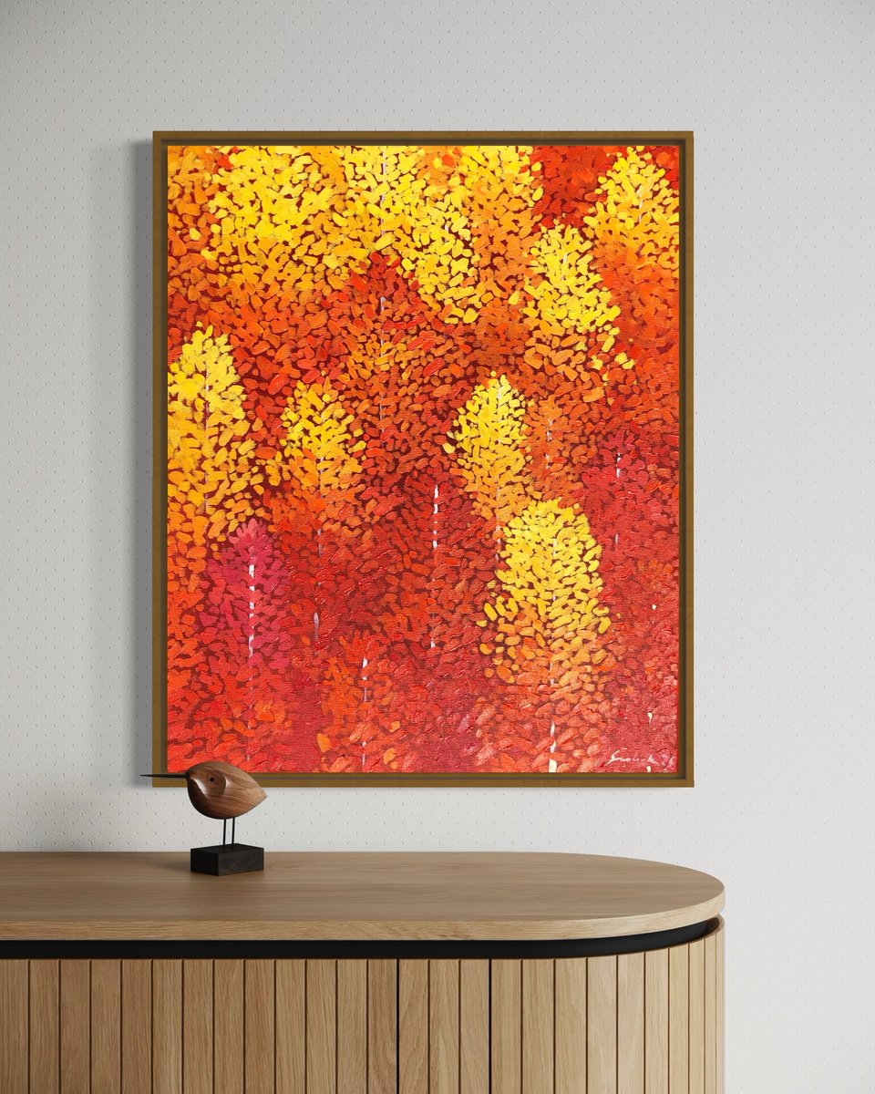 Impressionistic Landscape Oil Painting By Volodymyr Smoliak, 16 X 20", Fall, Aspens, Original Artwork