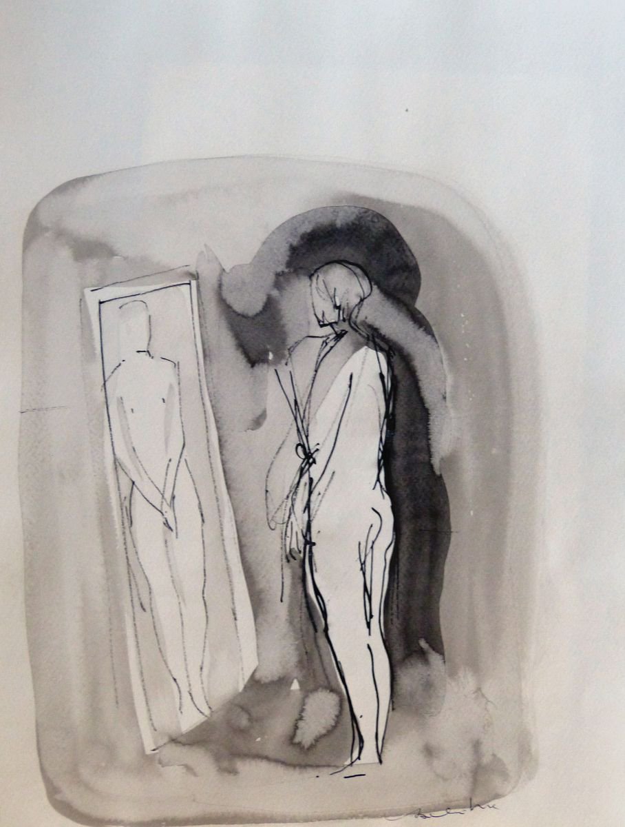 Nude in front of the mirror, 29x42 cm by Frederic Belaubre