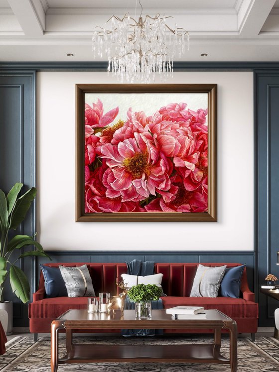 Composition of red peonies