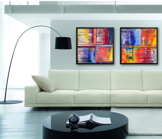 "Birds Of A Feather" - Save As A Series - Original PMS Abstract Diptych Oil Paintings On Plexiglass, Framed - 52" x 26"