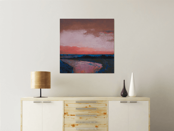 Sunset on the estuary 30x30 inch 76x76cm by Bo Kravchenko