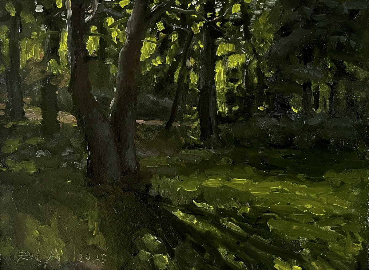 Impressionistic Landscape Oil Painting By Michael Rak, 9 X 7", Warm Day, Original Artwork