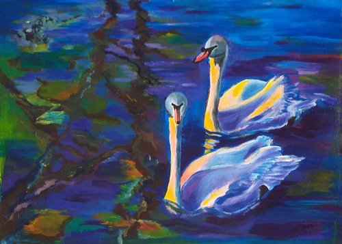 Swans in a lake by Geeta Yerra