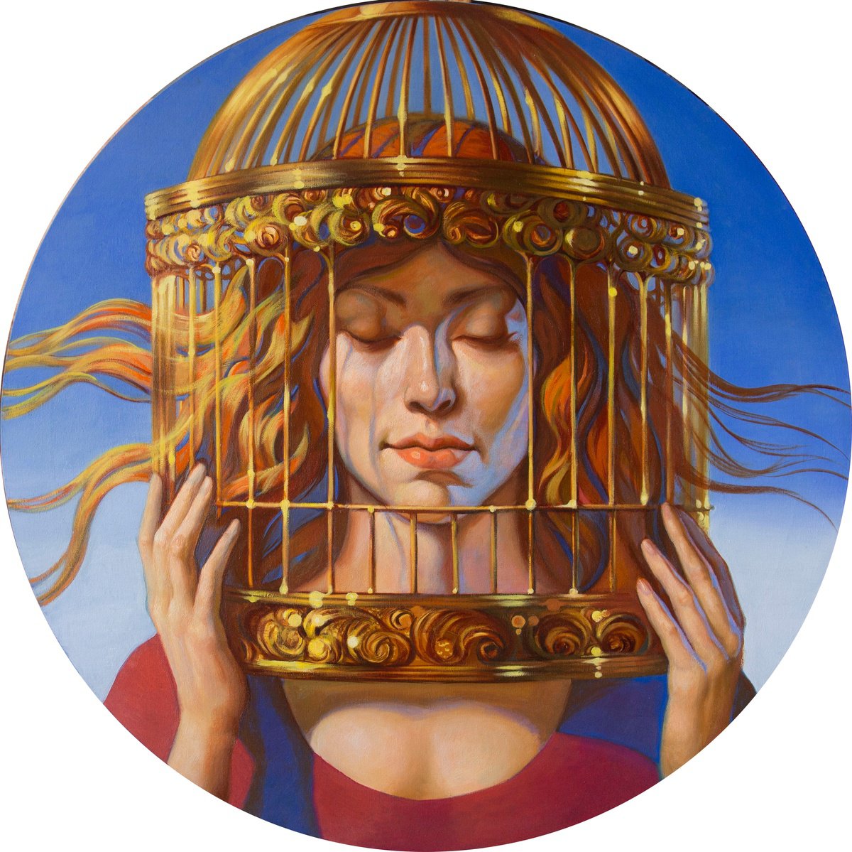 Surrealistic Oil Painting , In A Golden Cage By Yaroslav Kurbanov, 31 X 31, Artwork For Sale On Artfinder