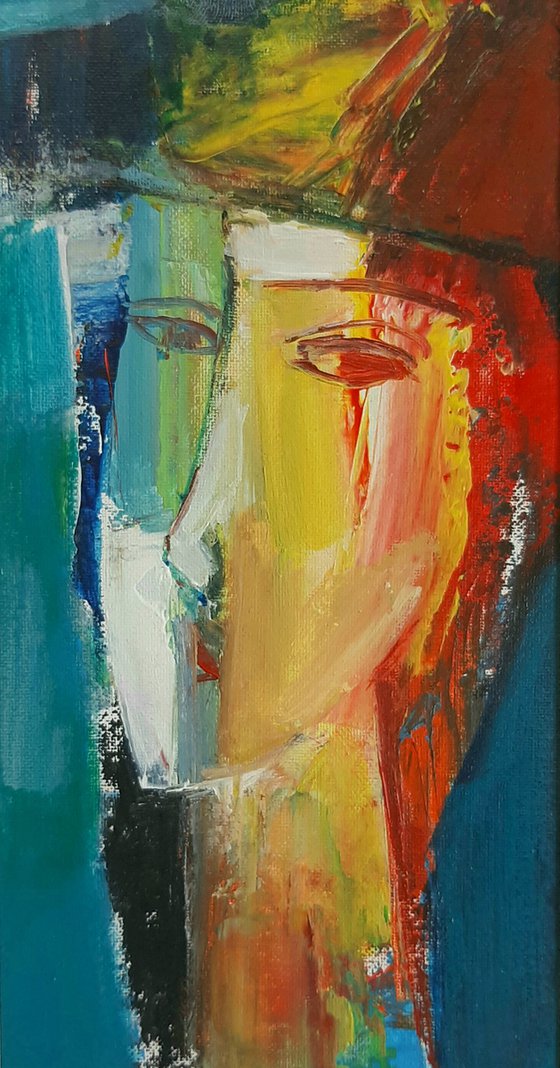 Colorful portrait (33x50cm, oil/canvas, abstract portrait)