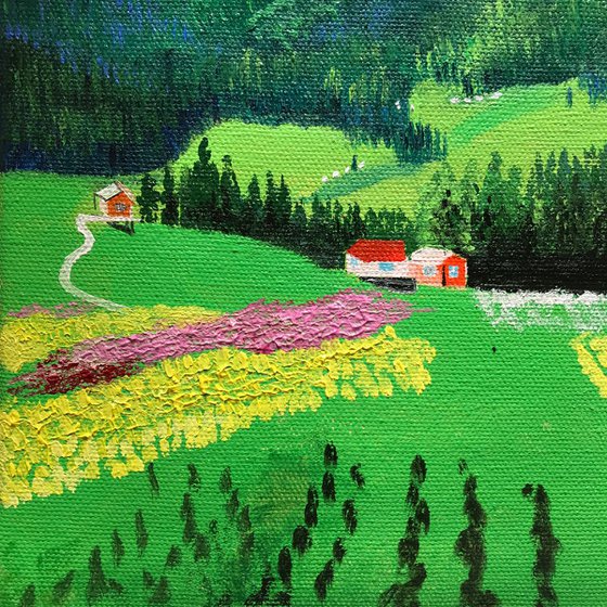 Cottage in Alps ! Small Painting!!  Ready to hang