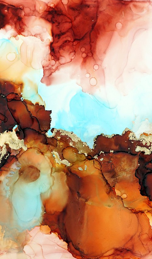 Explosion - Expressionist Original Ink Artwork - Abstract Art, Orange Colors Wall Art, Luxury Fluid Painting by Yana Shvets