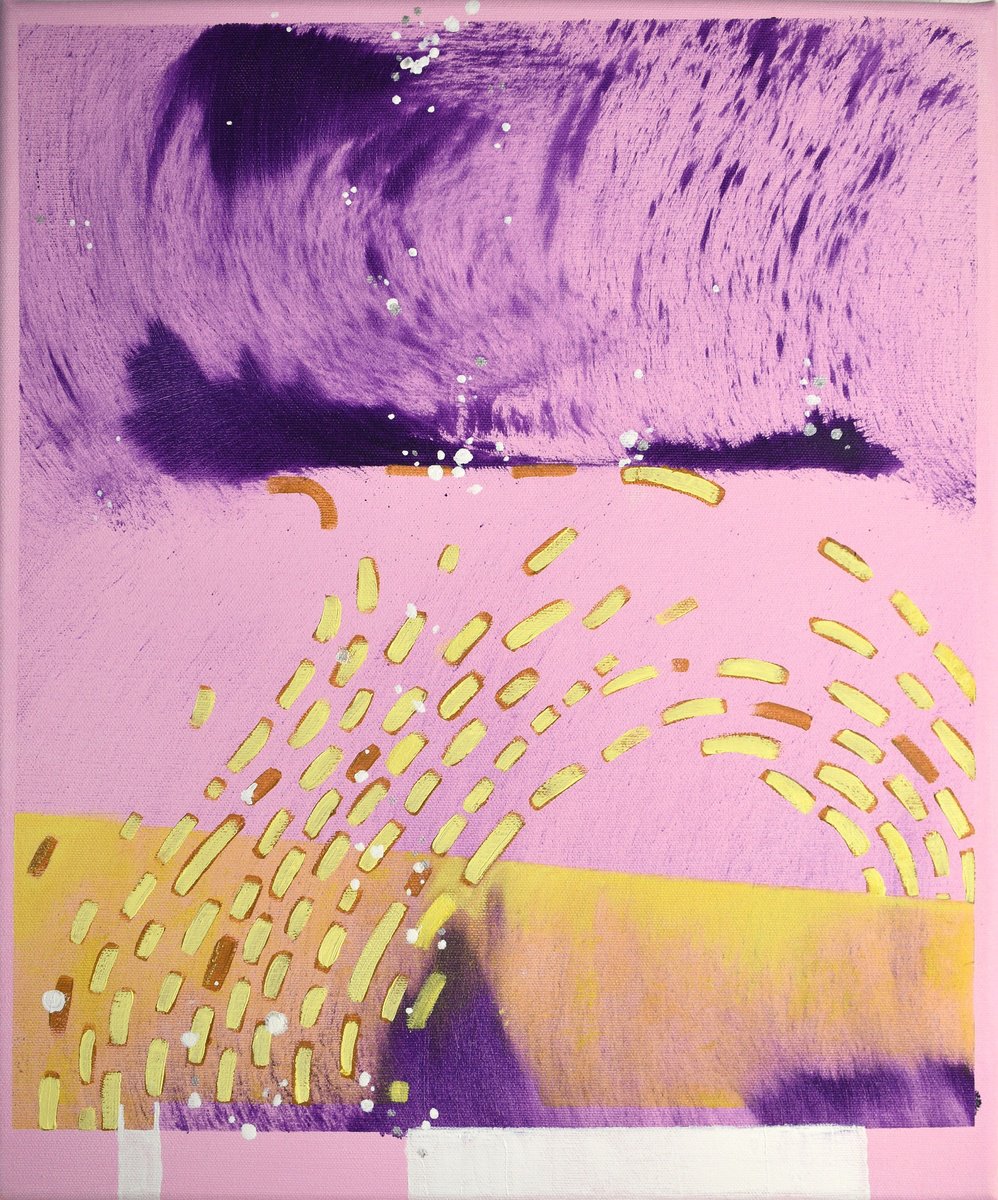 Expressive Abstract Oil Painting By Hilde Hoekstra, 15 X 18, In The Wake - The Pink Night, Original Artwork