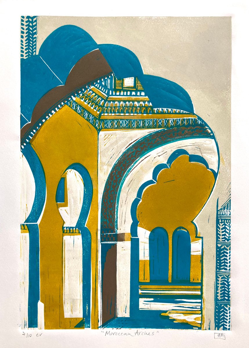 Moroccan Arches (Ochre & Teal) by Alison Headley