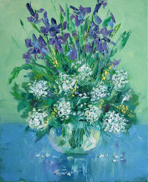 Summer Bouquet II /  Painting created with a palette knife / ORIGINAL PAINTING by Salana Art Gallery