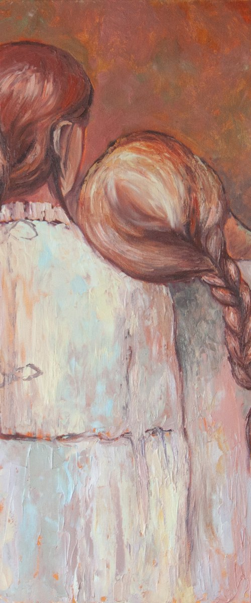 Silence Love - Original Oil Painting Faceless Girls Portrait by Dasha Pogodina