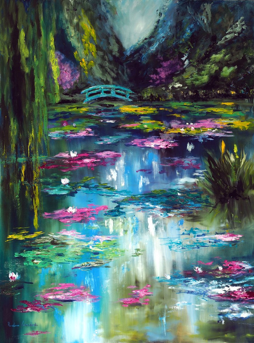 Impressionistic Landscape Oil Painting By Ruslana Levandovska, 30 X 40", Monet Japanese Garden, Giverny, Original Artwork
