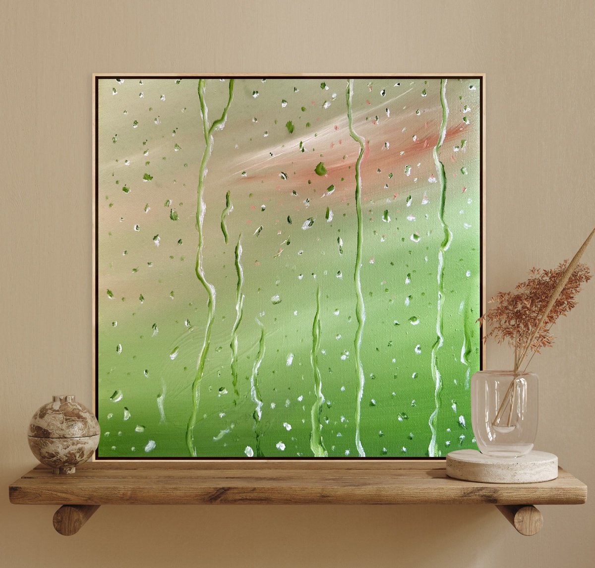 Impressionistic Landscape Oil Painting By Alanah Jarvis, 12 X 12, Green Rain, Original Artwork