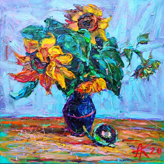 Sunflowers. Inspired by van Gogh, impasto oil painting 80x80cm, ready to hang!