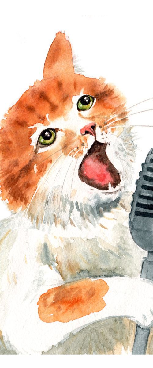 Jazzcat. Singing Cat. by Olga Beliaeva Watercolour