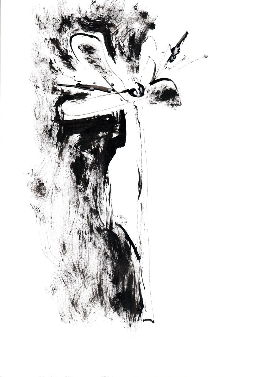 Expressive Abstract Ink Drawing By Zakhar Shevchuk, 8 X 11", Ink Album (Flower), Original Artwork