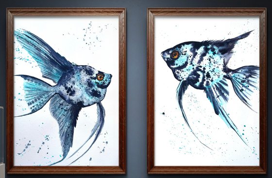 Set of 2 Exotic Blue fish