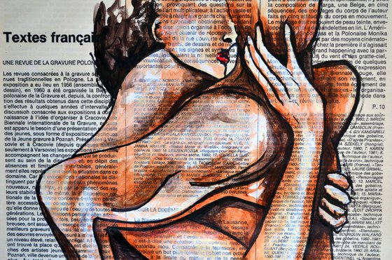 Lovers - Original Painting Collage Art on Vintage Page