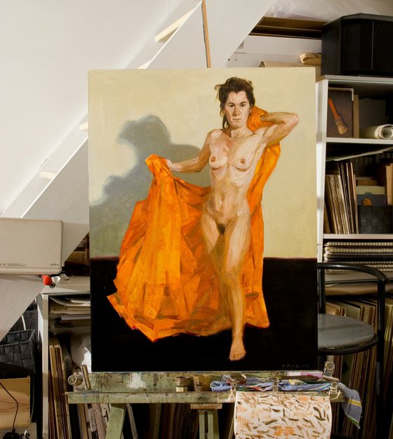 nude woman orange and black