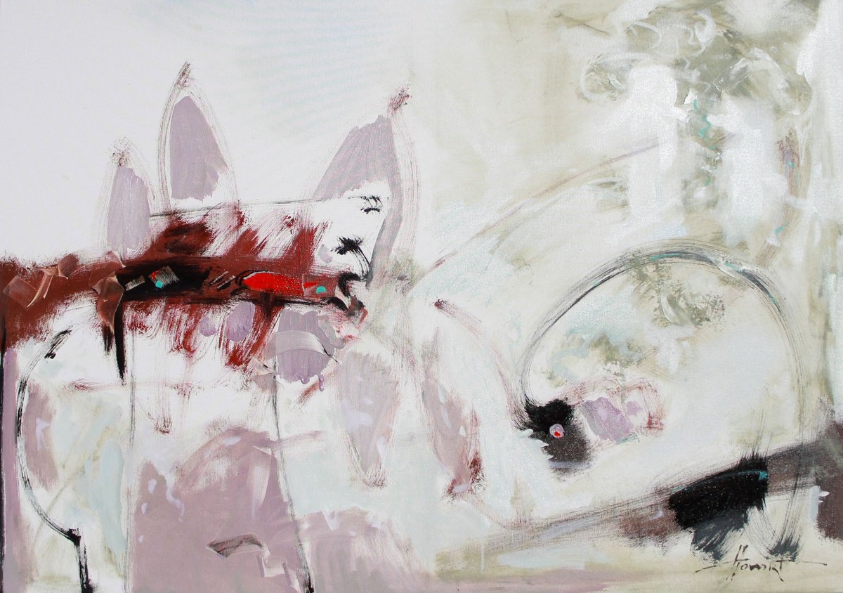 Expressive Abstract Oil Painting By Henadzy Havartsou, 39 X 28, Inhale, Original Artwork