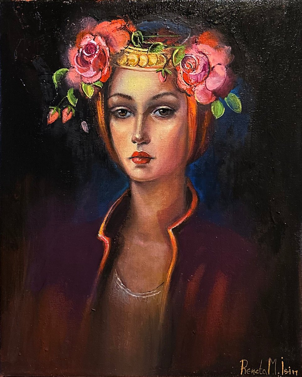 Impressionistic Portrait Oil Painting By Reneta Isin, 16 X 20", " Bulgarian Rose ", Original Artwork