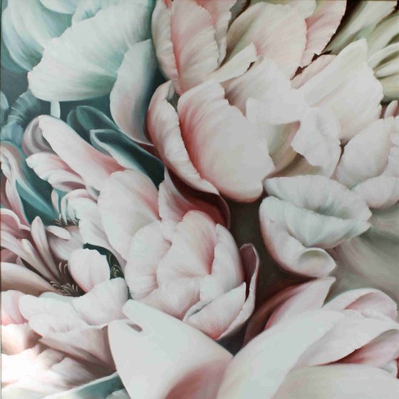 Peonies bouquet 2" White flower oil art