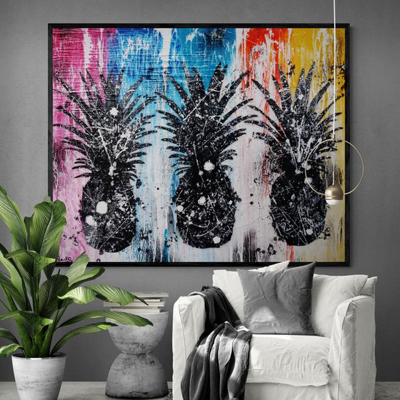 Pineapples 120cm x 150cm Pineapple Textured Urban Pop Art