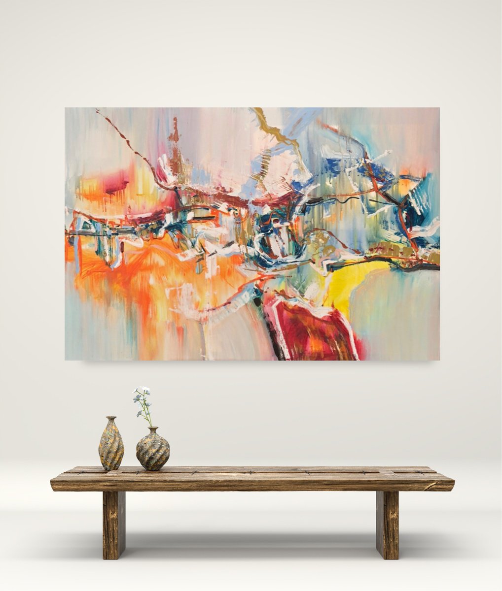 Abstract Painting By Snezana Djordjevic, 47 X 31", Regatta Of Life-2, Original Artwork